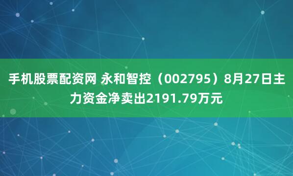 手机股票配资网 永和智控（002795）8月27日主力资金净卖出2191.79万元